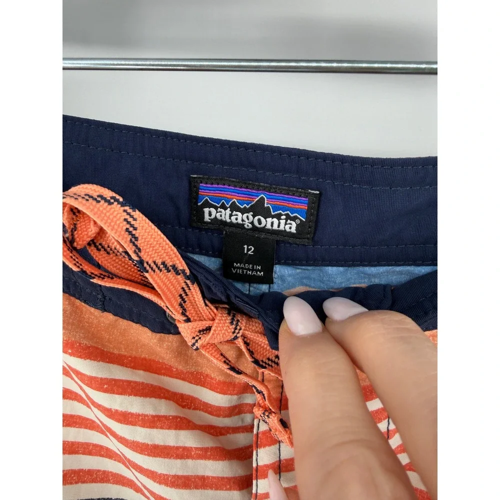 Patagonia Boys Striped Board Shorts Blue Orange Swim Trunks‎ Size 12